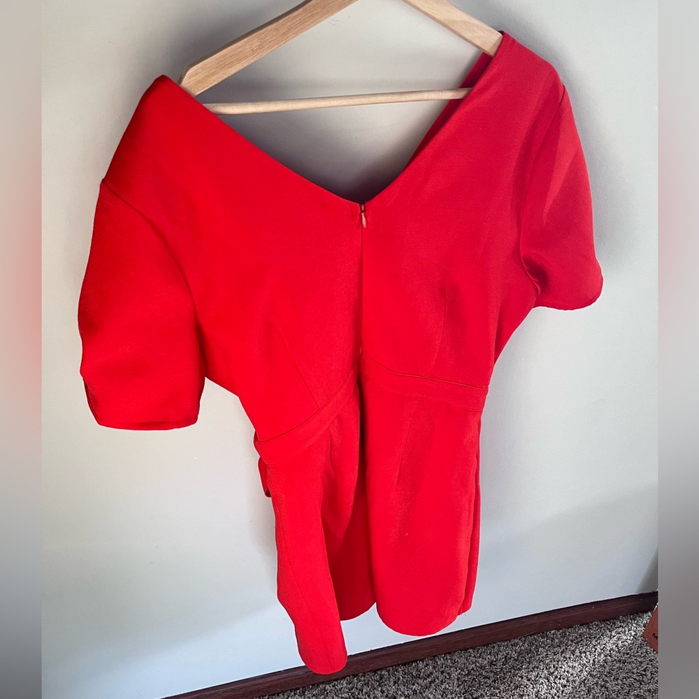 Dee Elly Red Wrap Front Jumpsuit Short Sleeve Side‎ Tie V-Neck NWT size large - Picture 3 of 7
